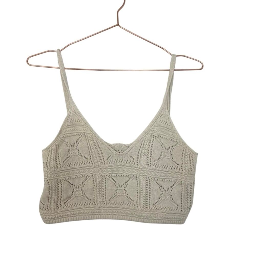 The drop Crochet Knit V-Neck Bralette Top in Cream size medium